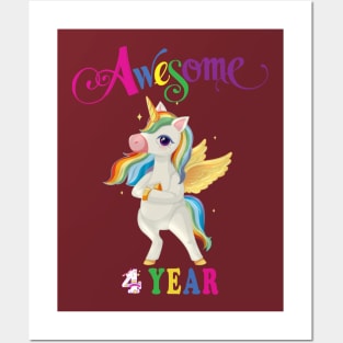 4th Birthday Unicorn Posters and Art